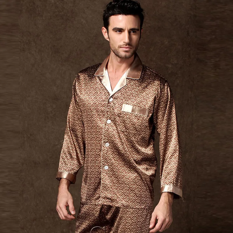 High Quality Pajamas Set Men Spring Autumn Thin Polyester Ice Silk Long-sleeved Sleepwear Plus Size Summer Home Clothes Male - Image 2