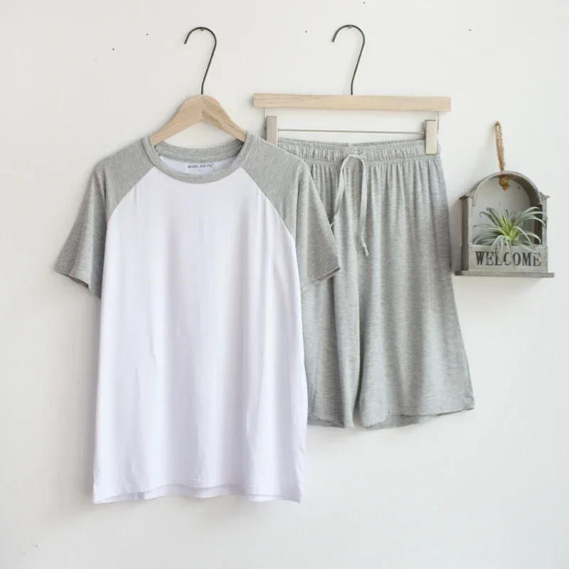 Modal summer pajamas for men thin section loose short sleeve shorts can be worn outside sports home service suit men sleepwear - Image 2