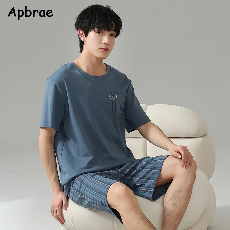 Summer Solid Mens Pajamas Set Short Tops Shorts Pijamas Cotton Men Sleepwear Fashion Loose Pyjamas Plus Size Homewear Sleepwear - Image 5