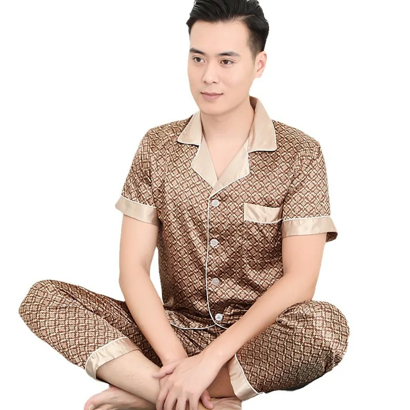 High Quality Pajamas Set Men Spring Autumn Thin Polyester Ice Silk Long-sleeved Sleepwear Plus Size Summer Home Clothes Male - Image 4