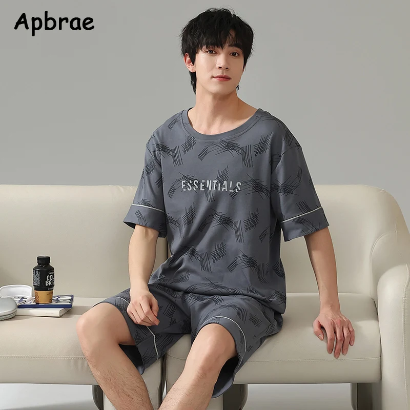 Summer Solid Mens Pajamas Set Short Tops Shorts Pijamas Cotton Men Sleepwear Fashion Loose Pyjamas Plus Size Homewear Sleepwear - Image 3