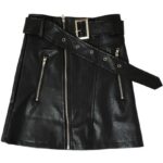 Black PU Leather Mini Skirt High Waist Double Zipper A Line