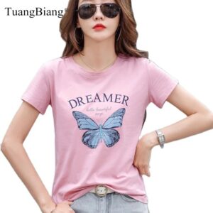 Women’s Butterfly Print Cotton T-Shirt – Casual Loose Summer Top