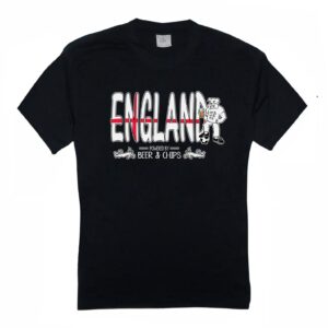 Funny England Bulldog Beer & Chips Men’s T-Shirt | Casual Short Sleeve Football Graphic Tee