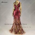 Burgundy Sequin Lace Mermaid Prom Dress Backless Gown