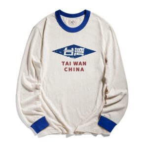 Taiwan City Letter Print Men’s Long Sleeve Patchwork T-Shirt
