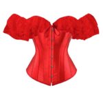 Satin Gothic Corset Women Waist Trainer Lace Sleeve Plus Size