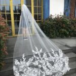 Long Lace Bridal Veil with Comb White Ivory Wedding Veil