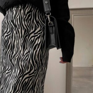 Msfancy Zebra Striped Skirt Women High Waist A Line Midi Skirt Korean Fashion