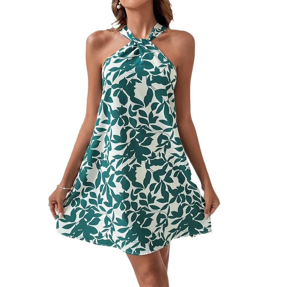 Women Pastoral Print Off Shoulder Mini Dress Summer Sling Dress - Image 3